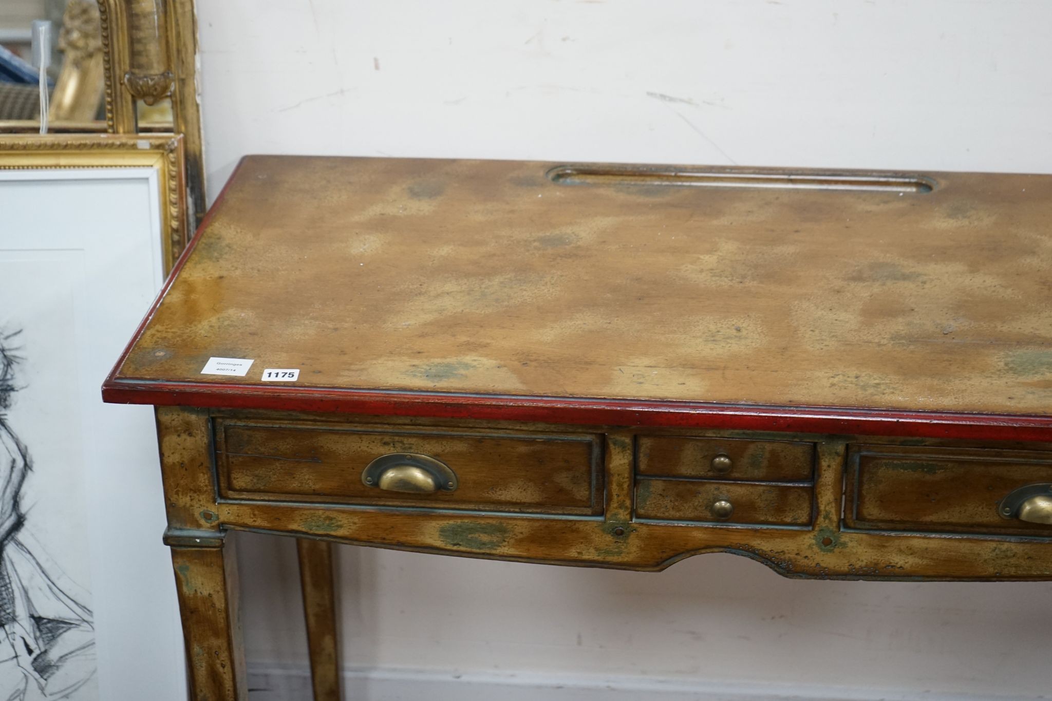 A provincial painted four drawer dressing table, length 110cm, depth 55cm, height 77cm